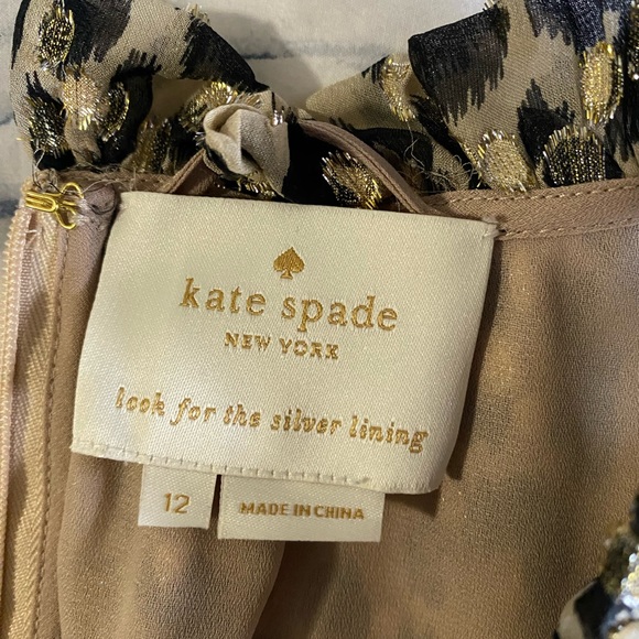 Kate Spade Leopard Cheetah Animal Printed Silk Dress Clip Dot Pattern, EUC - Picture 4 of 4